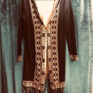 Black and Camel colored  Long Cardigan kimono with big hood